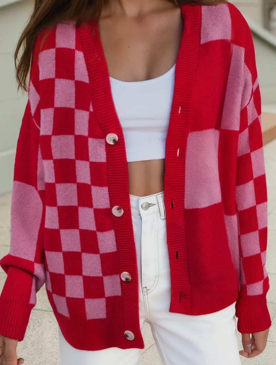 Valentine’s Day Mixed Plaid Relaxed Cardigan